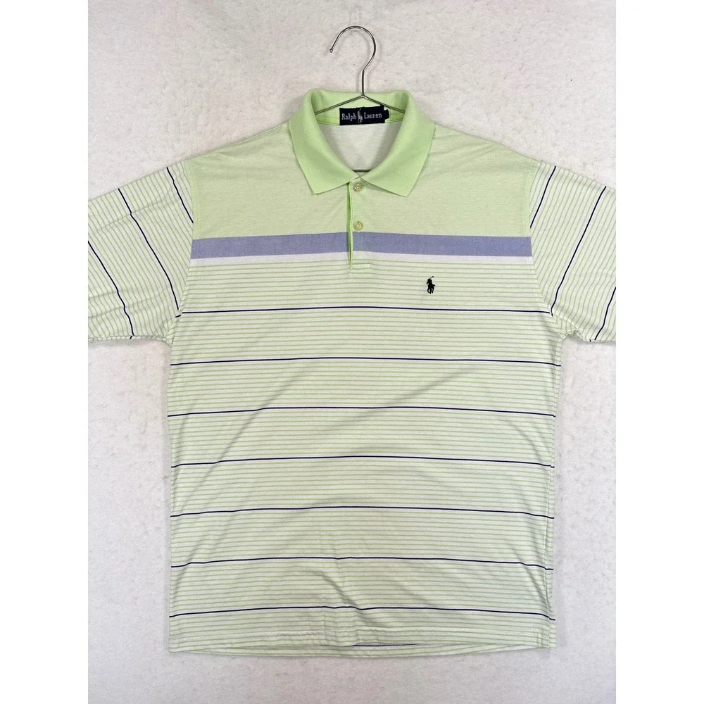 Vintage Ralph Lauren Polo Shirt Mens XL Lime Green Striped Short Sleeve Y2K